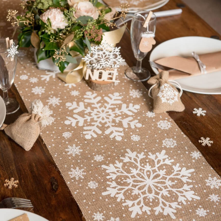 Snowflake Jute Christmas Table Runner 3m
