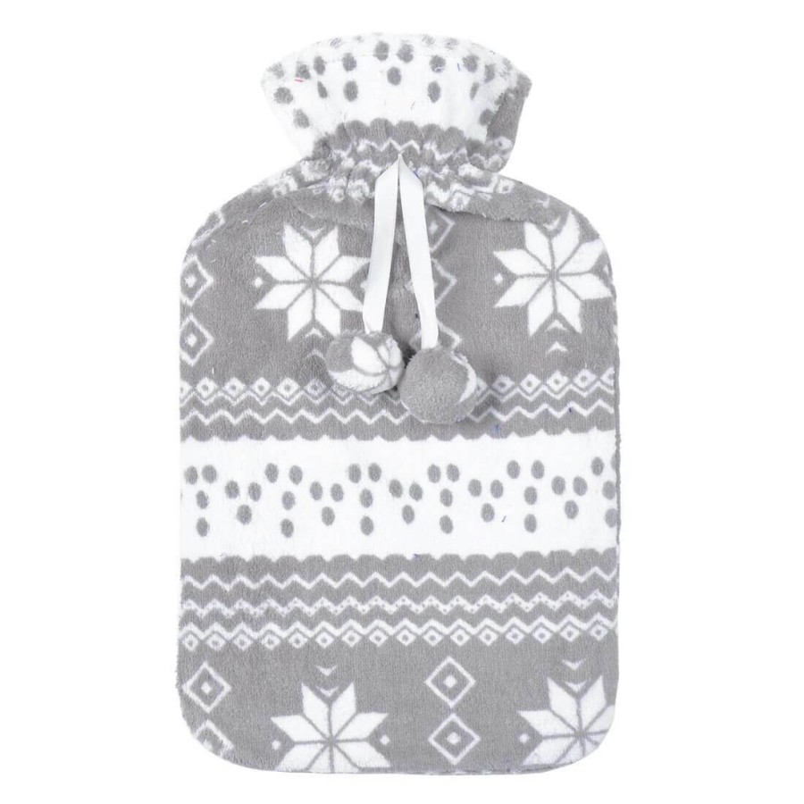 Snowflake Pattern Fleece Cover Hot Water Bottle Large