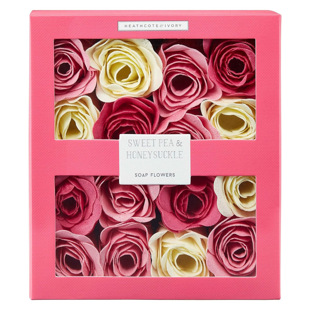 Soap Flowers Box Sweet Pea and Honeysuckle Scented Bath Flower Petals Vegan Gift
