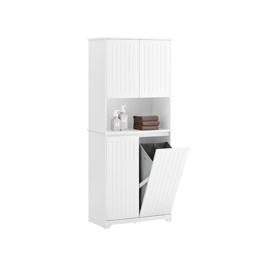 SoBuy BZR150-W, Bathroom Tall Cabinet Cupboard Bathroom Storage Cabinet with 2 Laundry Baskets, White