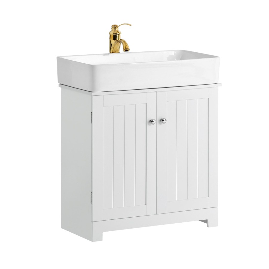 SoBuy BZR18-W, White Under Sink Bathroom Storage Cabinet with Doors, White