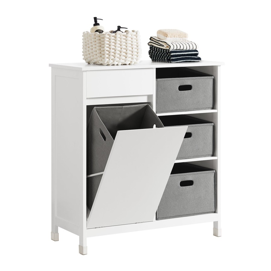 SoBuy BZR77-W, Laundry Basket Laundry Chest Bathroom Cabinet Storage Cabinet, White