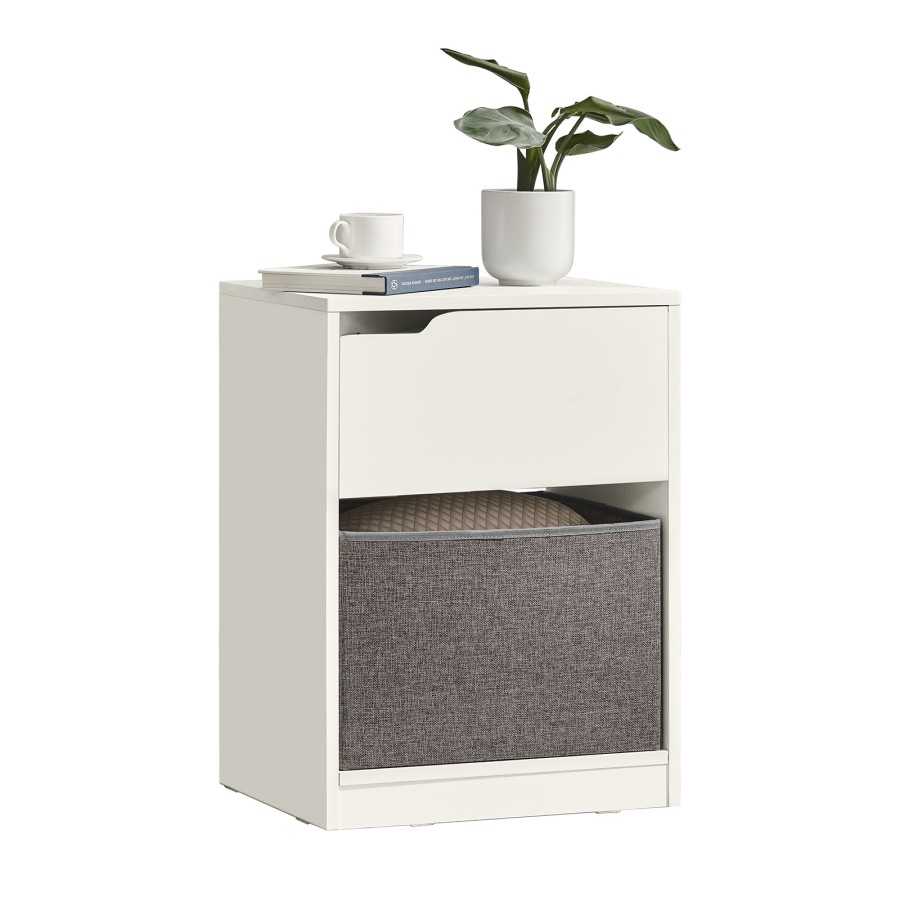Click to view product details and reviews for Sobuy Fbt109 W Sofa Side Table Bedside Lamp Table With Drawer And Fabric Basket White.