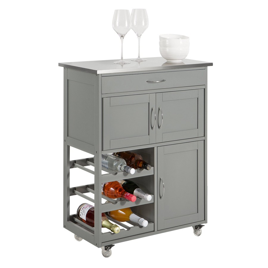 Sobuy Fkw45 Hg Kitchen Storage Trolley Serving Trolley Kitchen Storage Cabinet With Stainless Steel Worktop Grey