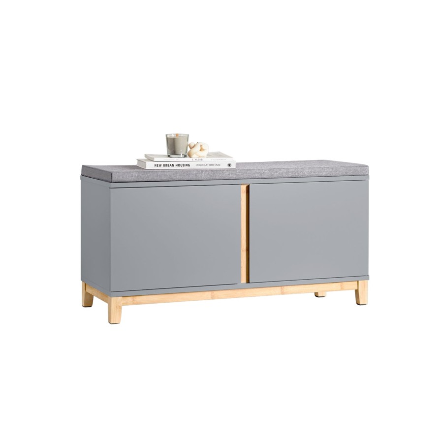 SoBuy FSR117-HG, Hallway Storage Bench Shoe Bench Shoe Rack Shoe Cabinet with 2 Doors and Seat Cushion, Grey