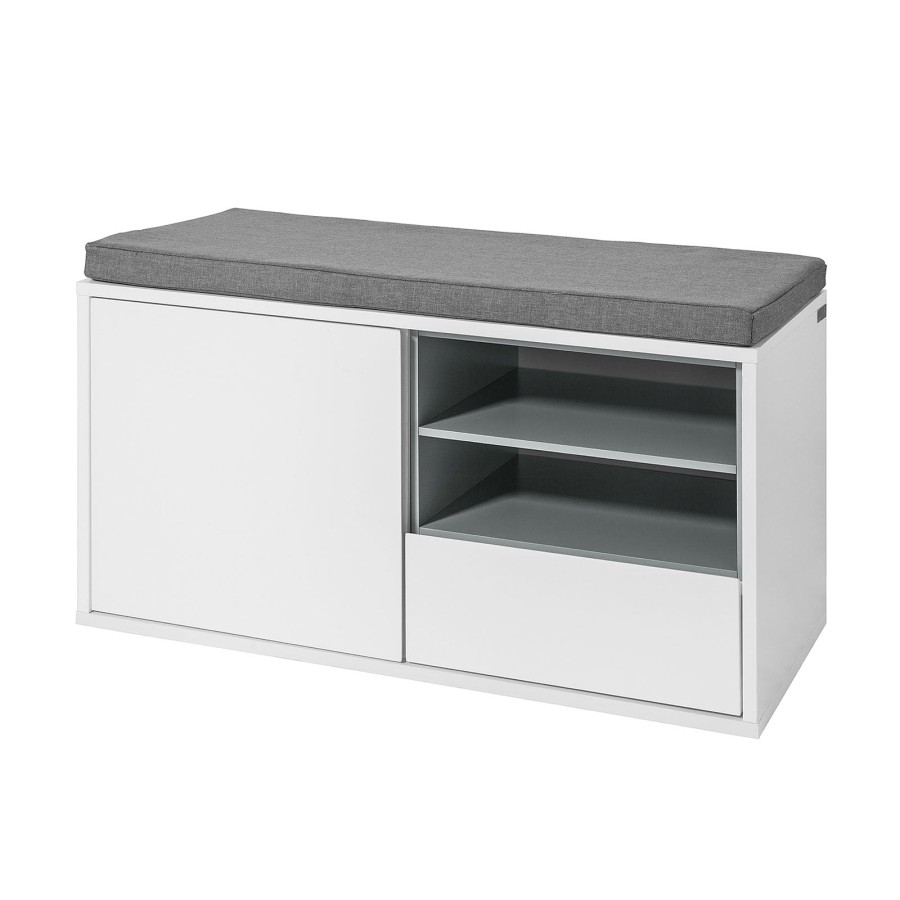 SoBuy FSR37-W, Hallway Shoe Cabinet Shoe Rack, Shoe Storage Bench with Removable Seat Cushion, White