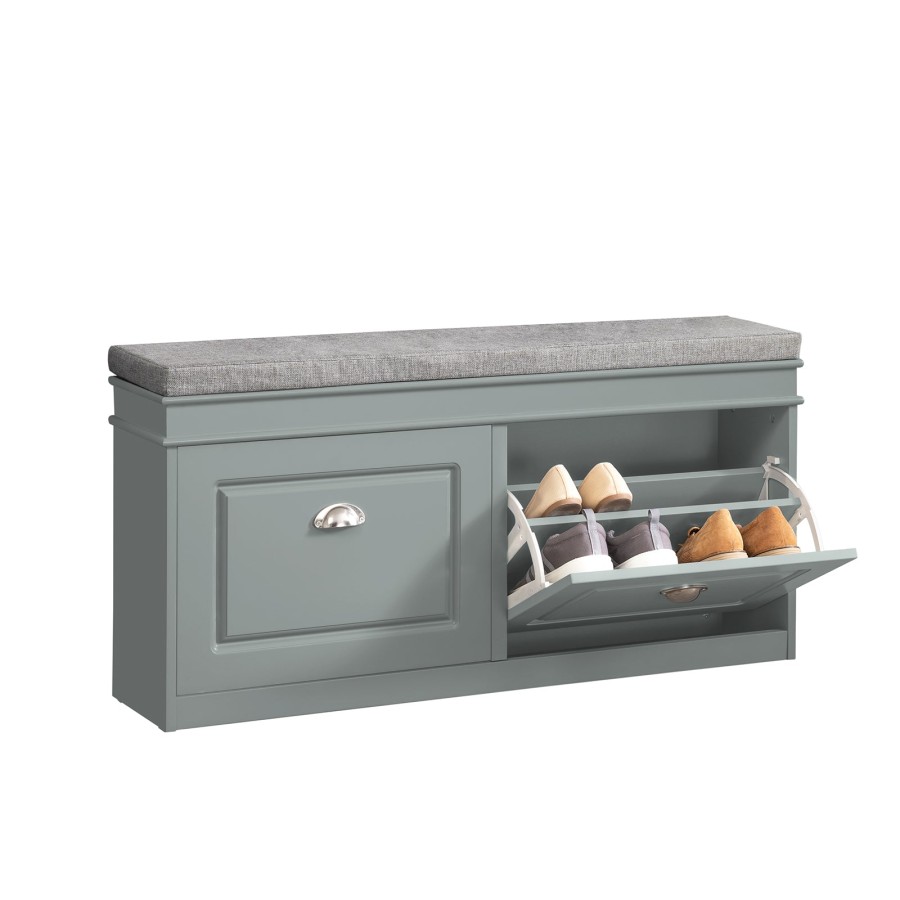 SoBuy FSR64-HG, Hallway Shoe Bench Shoe Rack Shoe Cabinet with Flip-drawer and Seat Cushion, Grey