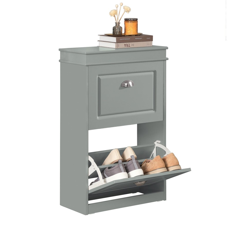 SoBuy FSR78-HG, Grey 2 Drawers Shoe Cabinet Shoe Rack Shoe Storage Cupboard Organizer Unit, Grey