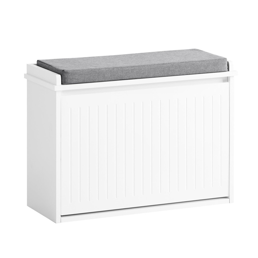 SoBuy FSR98-W, Hallway Shoe Bench Shoe Rack Shoe Cabinet with Seat Cushion and Flip-drawer, White
