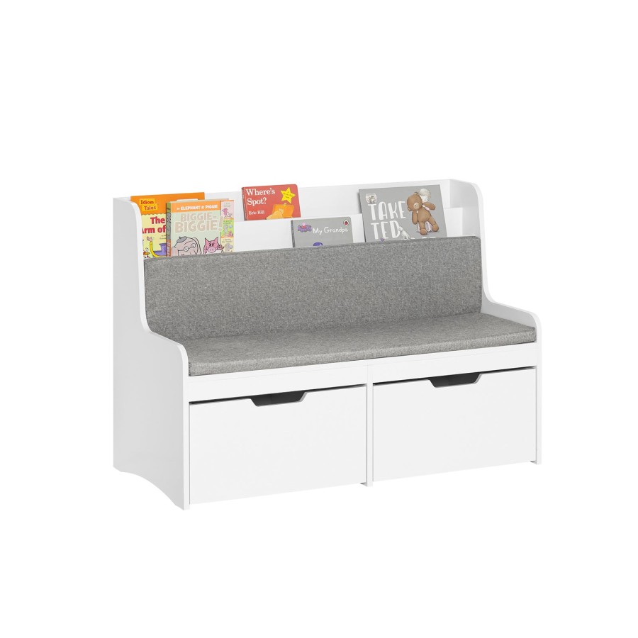 SoBuy KMB66-W, Children Kids Bench with Backrest, Seat Cushion and Mobile Storage Chests, White