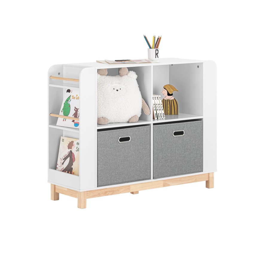 SoBuy KMB85-W, Children Kids Bookcase Book Shelf Toy Shelf Standing Shelf Children’s Room Storage Unit with 2 Fabric Boxes, White