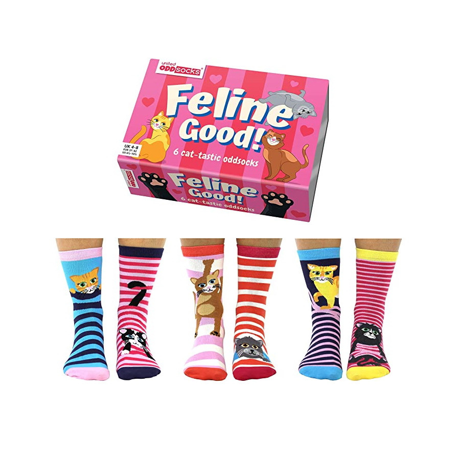 Socks For Women Box Of 6 Feline Good United Oddsocks Gift Ladies Adult UK 4-8