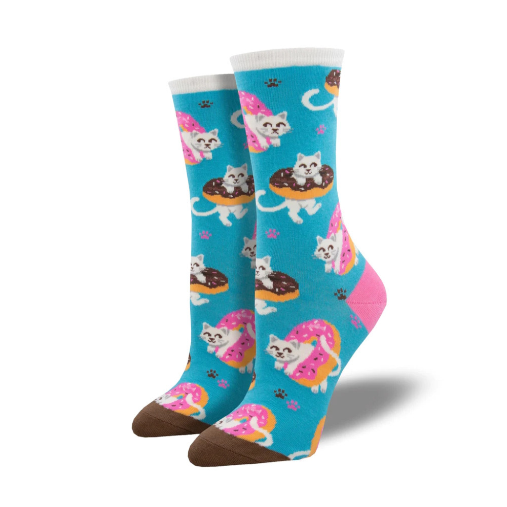 Socksmith Women Blue Graphic Cotton Crew Socks Sweet Treat Kitties Design UK 3-8