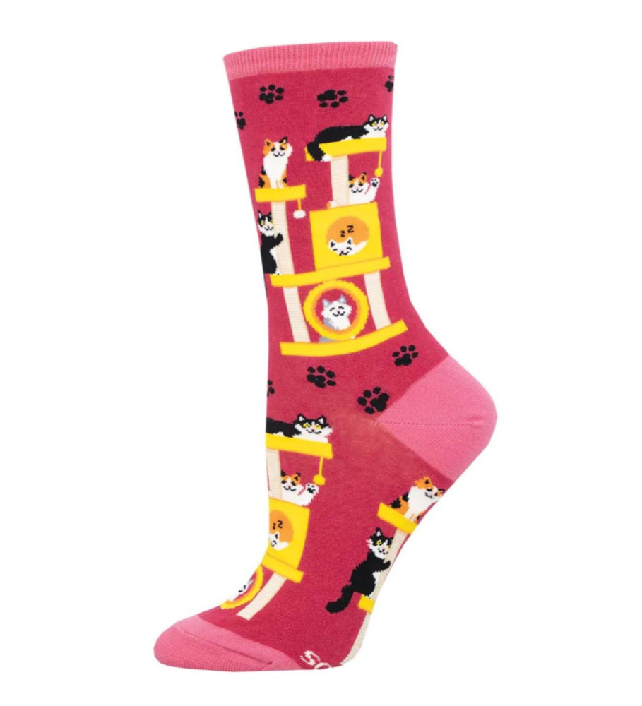 Socksmith Women Pink Graphic Cotton Crew Socks Cool Cats Club Design UK 3-8