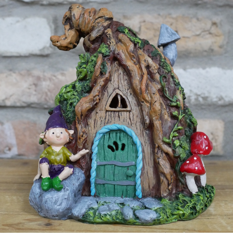 Solar Outdoor Ornament Fairy House For Garden Decor Magic Toadstool Cottage