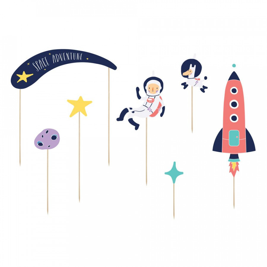 Space Birthday Party Cake Food Toppers X 7 Rocket Astronaut Star