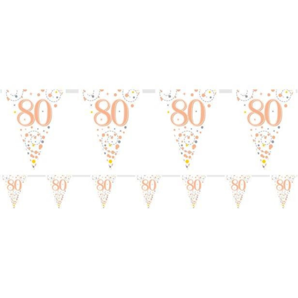 Sparkling Fizz Celebration Happy 80th Birthday Metallic Rose Gold Flag Bunting
