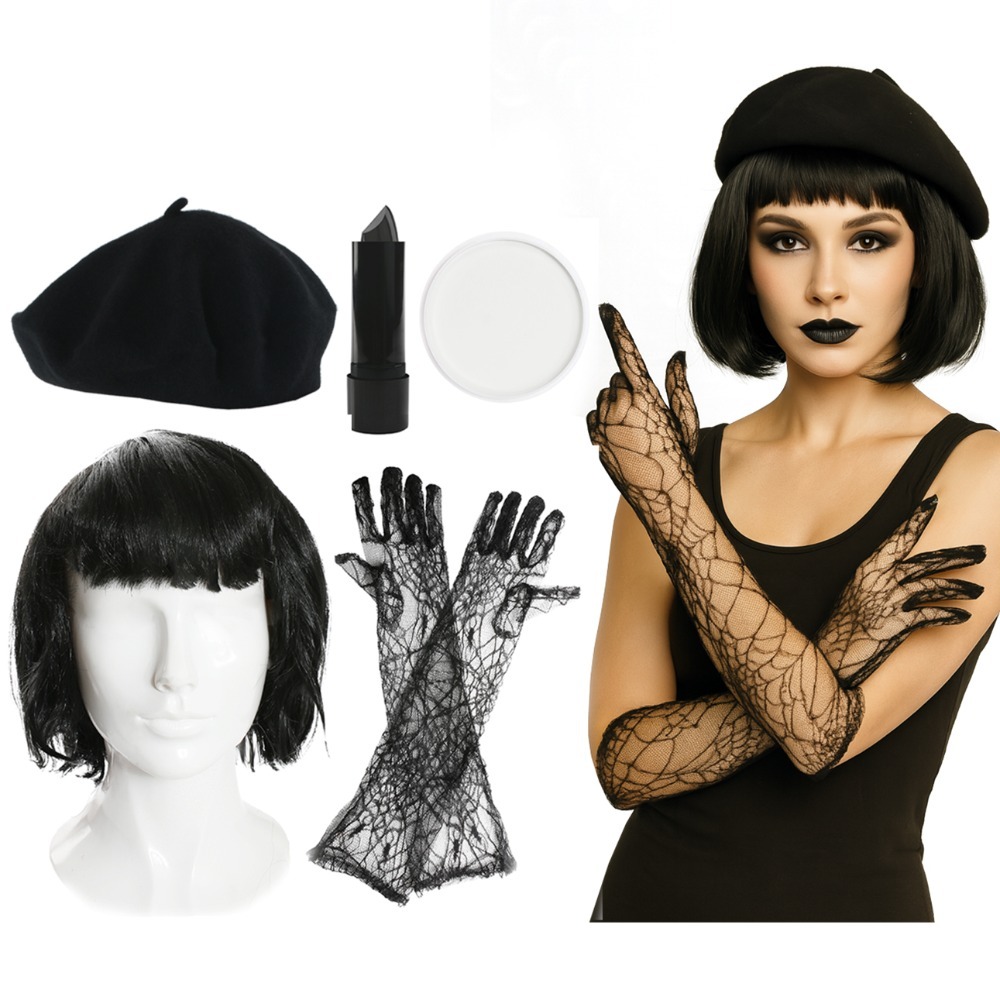 Click to view product details and reviews for Giant Peach Spider Lady Costume 5 Pcs Beret Wig Gloves Lipstick Face Paint.