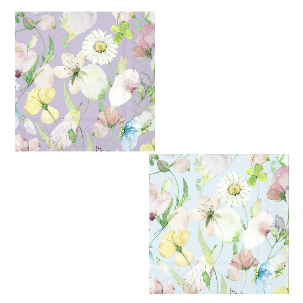 Spring Flower Napkins Lunch Party Disposable Paper Serviette Sada Blue & Purple