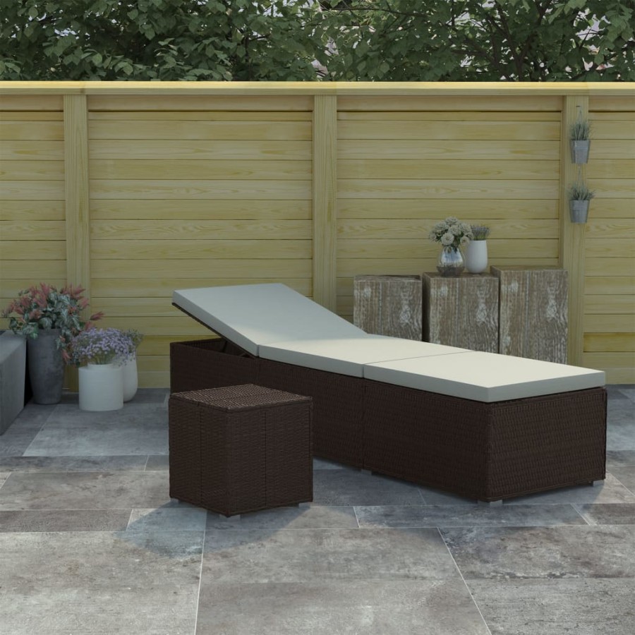 Click to view product details and reviews for Sun Lounger With Cushion And Tea Table Poly Rattan Brown.