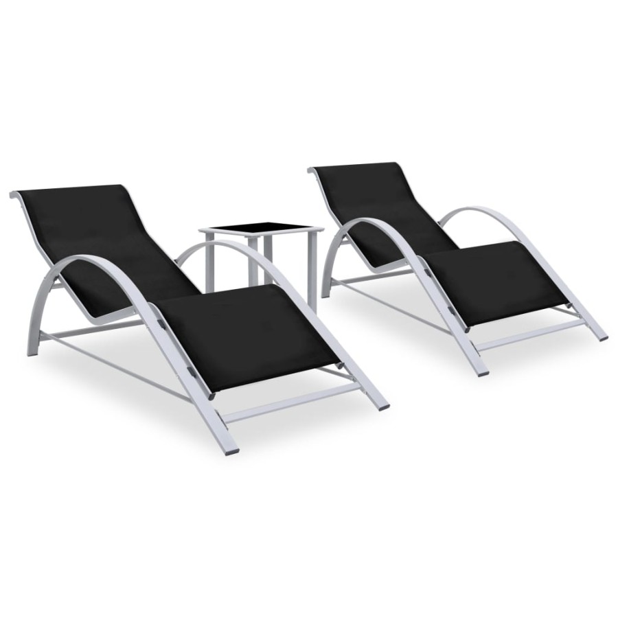 Click to view product details and reviews for Sun Loungers 2 Pcs With Table Aluminium Black.