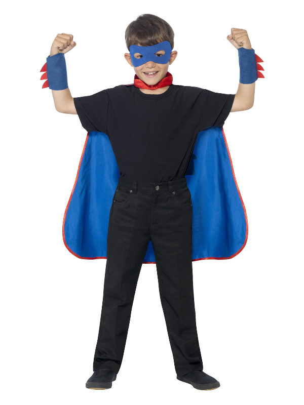 Click to view product details and reviews for Super Hero Kit Blue With Cape Eye Mask Cuffs.