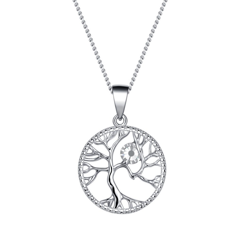 Swarovski Necklace Birthstone Tree Of Life Pendant Gift For Her Birth Month Jewellery April - Diamond