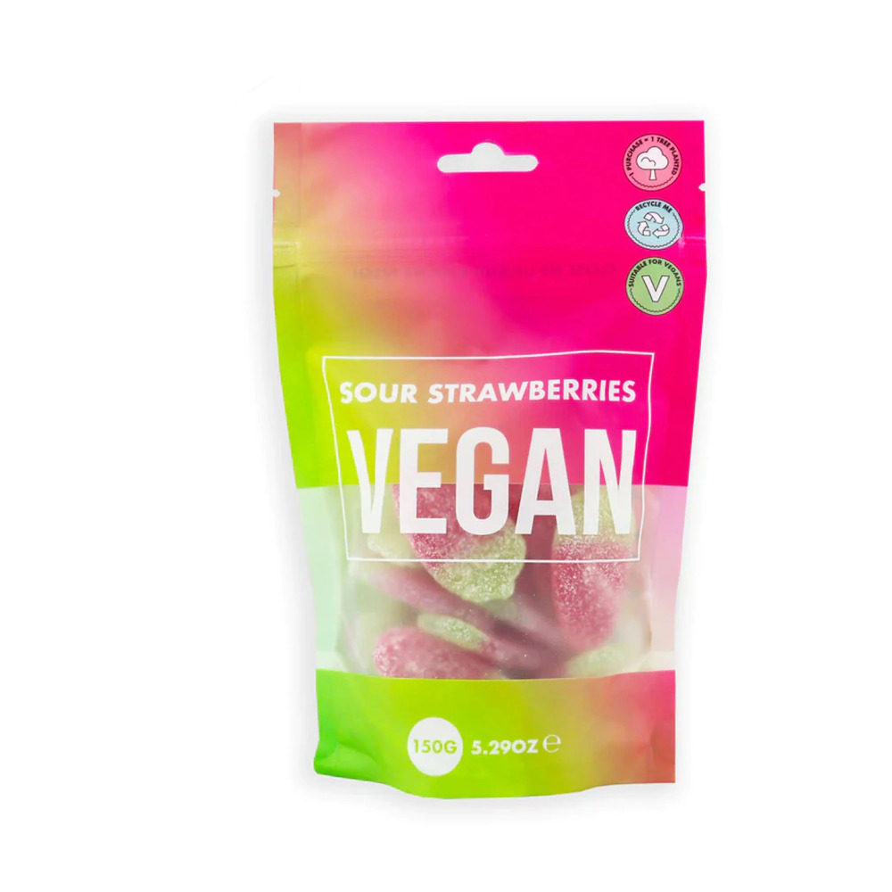 Sweets Gift Pouch Retro Vegan Sour Strawberries Treat Bag 150g Pick N Mix Candy