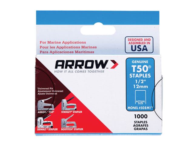 T50M 508m Monel Staples 12mm (1/2in) Box 1000 ARRT5012MS