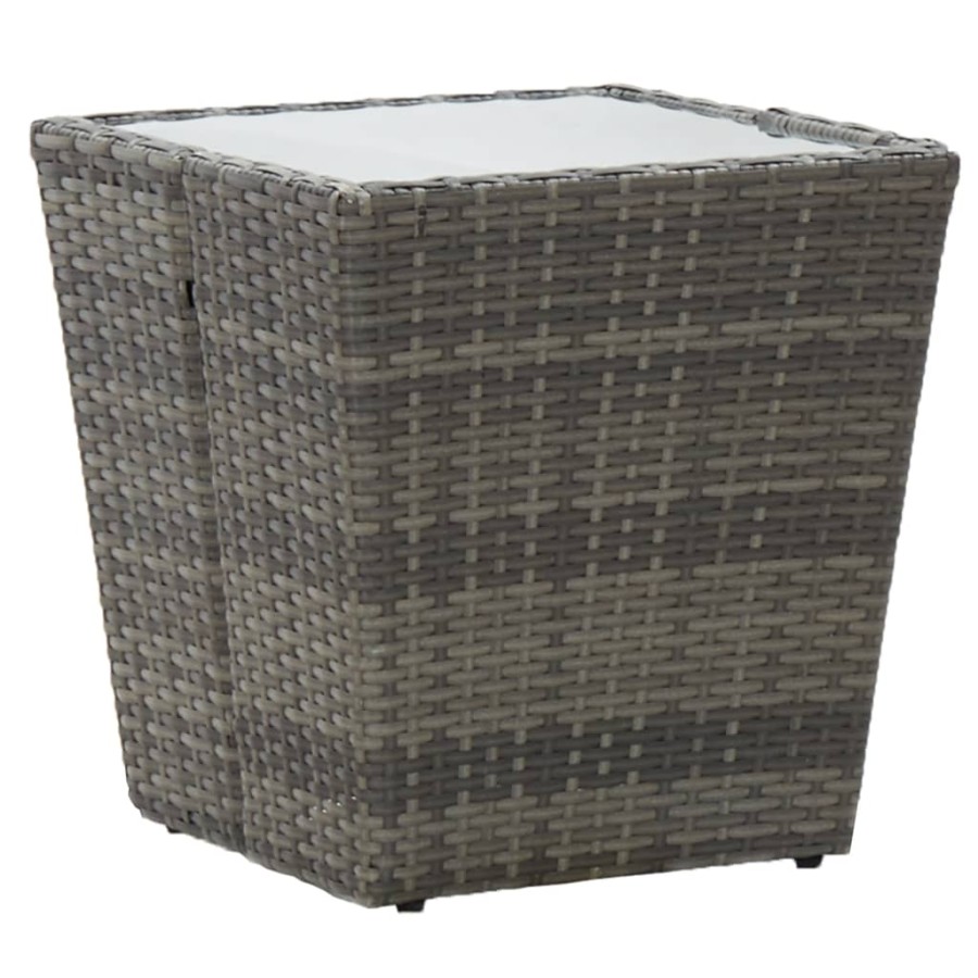Click to view product details and reviews for Tea Table Grey 415x415x43 Cm Poly Rattan And Tempered Glass.