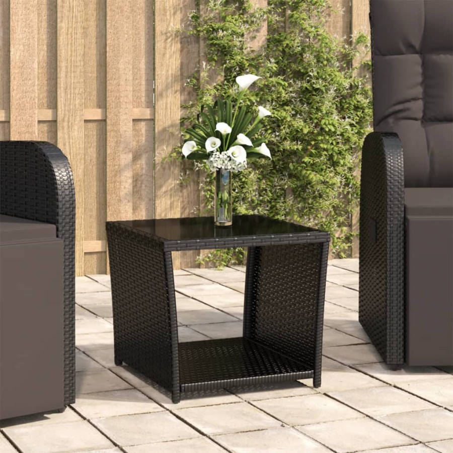 Click to view product details and reviews for Tea Table With Glass Top Black Poly Rattantempered Glass.