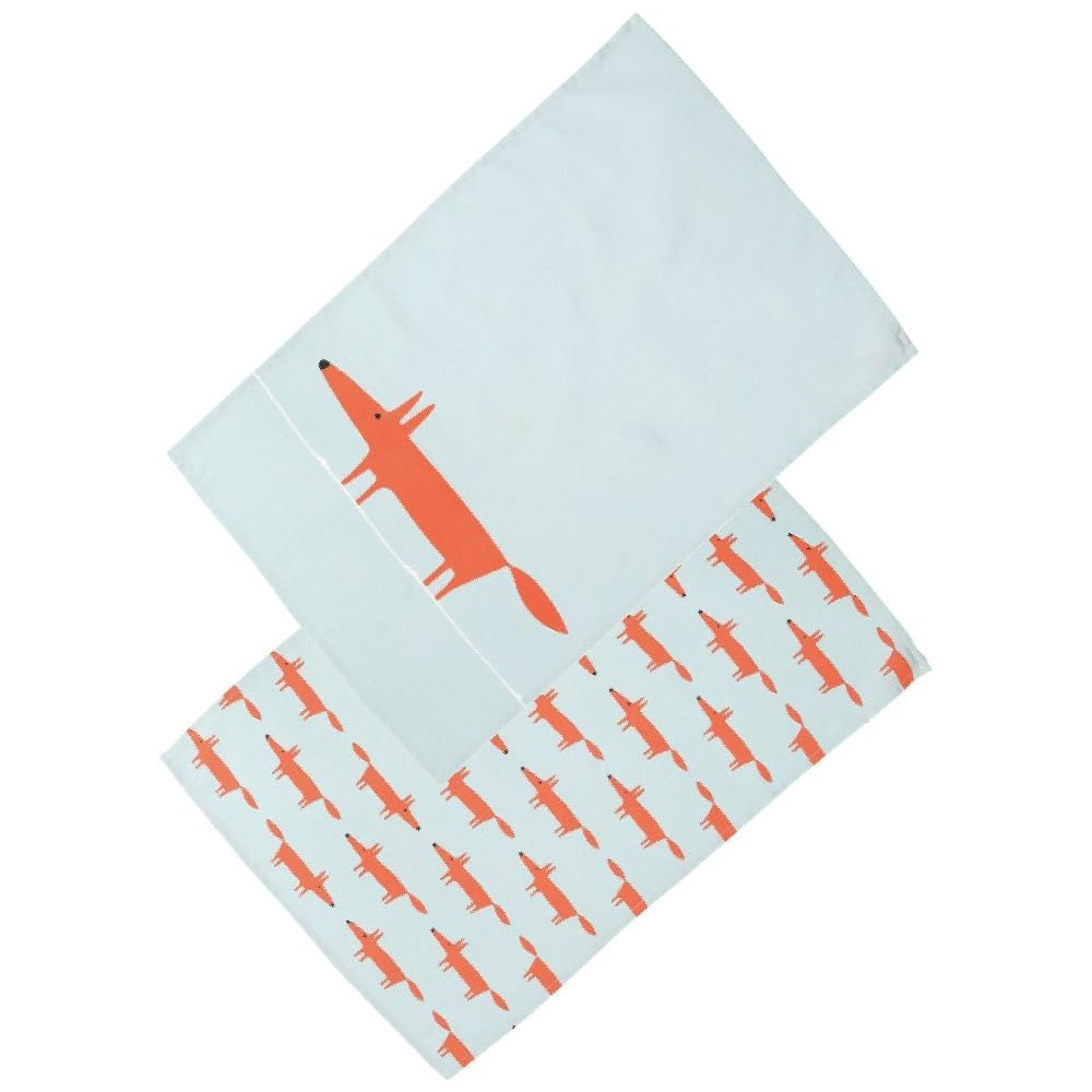 Tea Towel Set of 2 Pack Dish Towels Cotton Kitchen Home Printed Fox Orange Blue