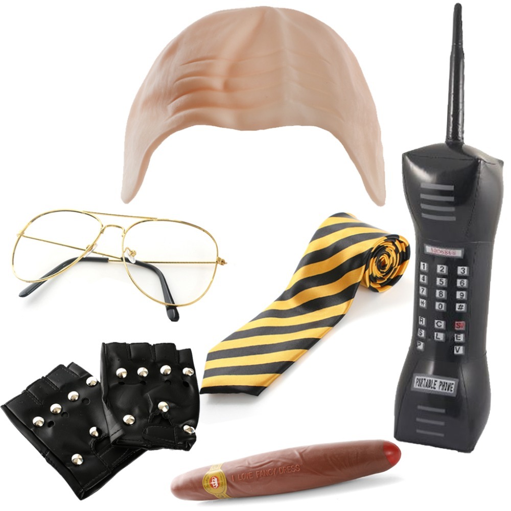 Terry Tibbs Inspired Accessory Set | 6 Pcs | Bald Cap, Glasses, Gloves, Tie, Fake Cigar & Inflatable Phone