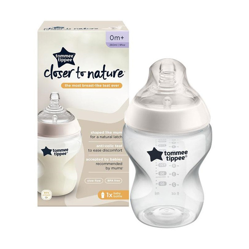 Tommee Tippee Baby Bottle Newborn Feeding Closer To Nature 0 Months+ 260ml Neutral