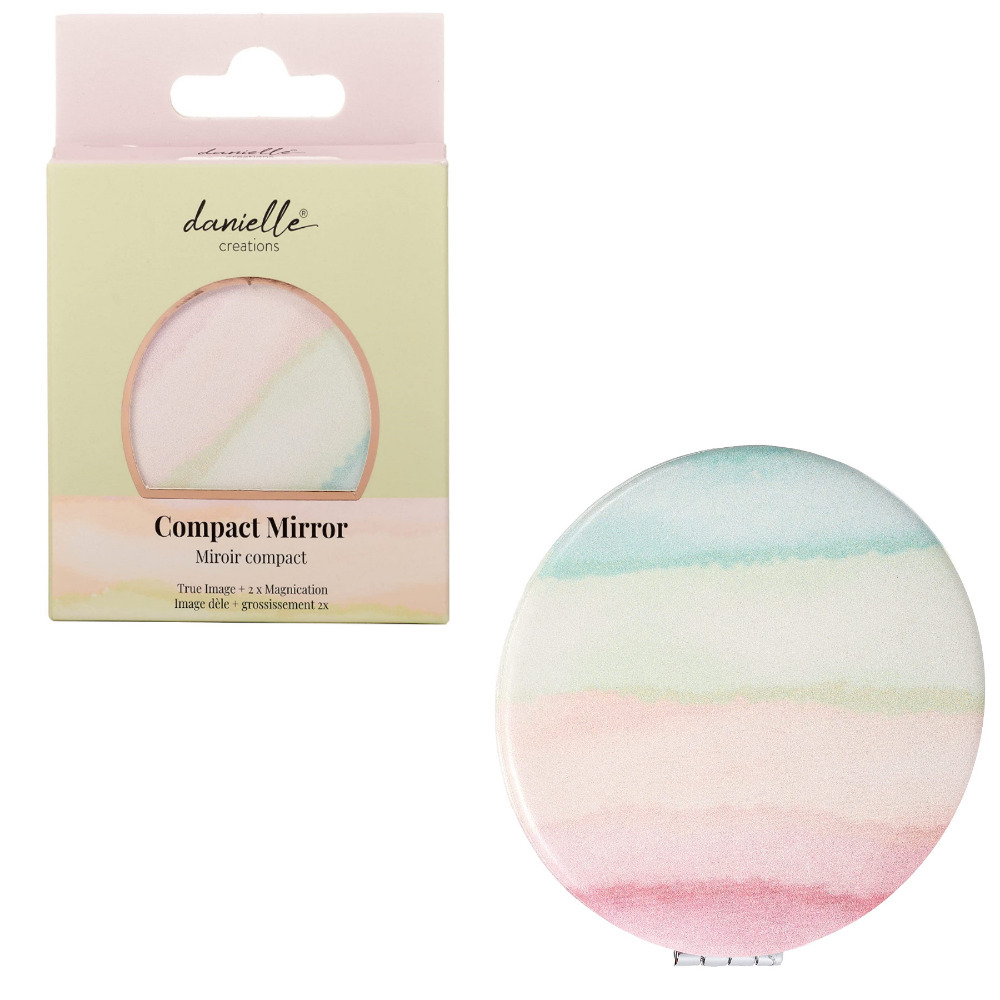 Travel Compact Mirror Makeup Folding Double Side Tool Pastel Watercolour Design