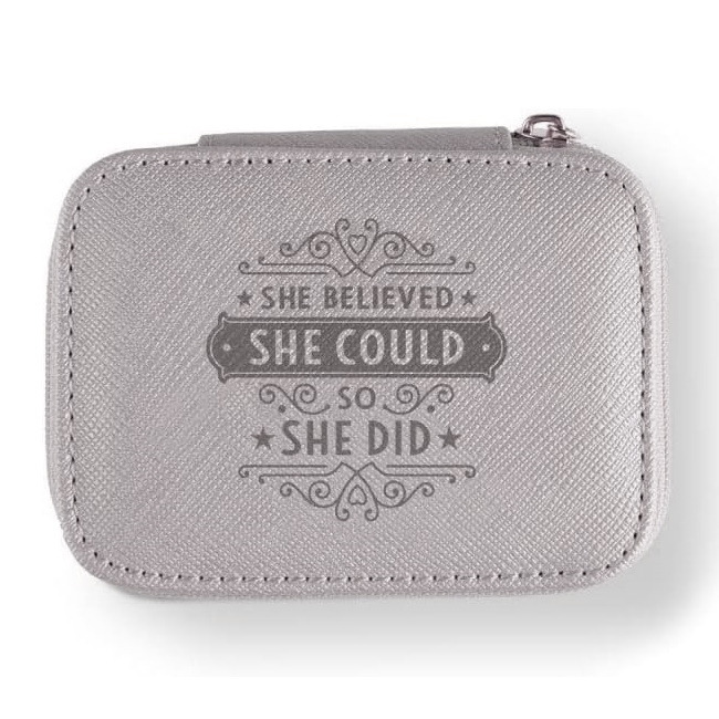Travel Jewellery Boxes Case Ring & Earring Storage Sentiment Gift - She Believed She Could Mink