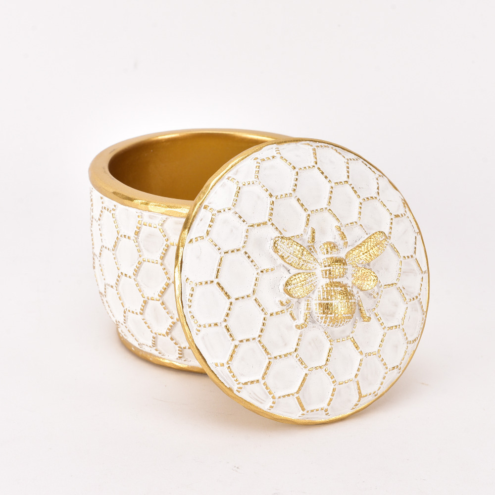 Trinkets Box Honey Bee Hand Painted Ornament Gold Jewellery Storage Decoration