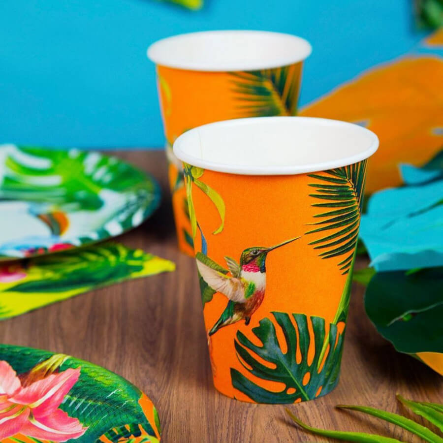 Tropical Palm Large Orange Paper Cups X8