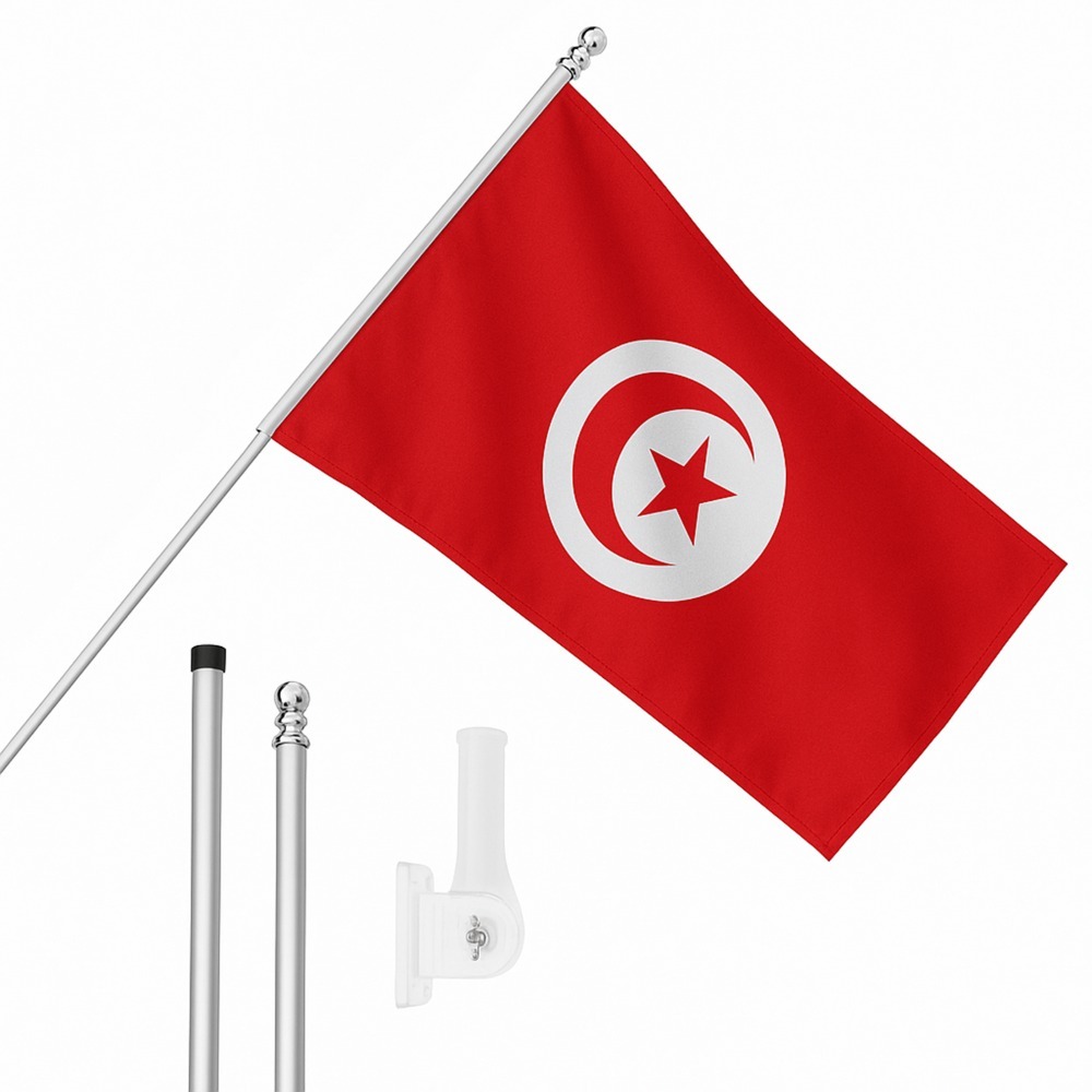 Click to view product details and reviews for Large 5ft X 3ft Tunisia Flag With 6ft Pole Wall Bracket.