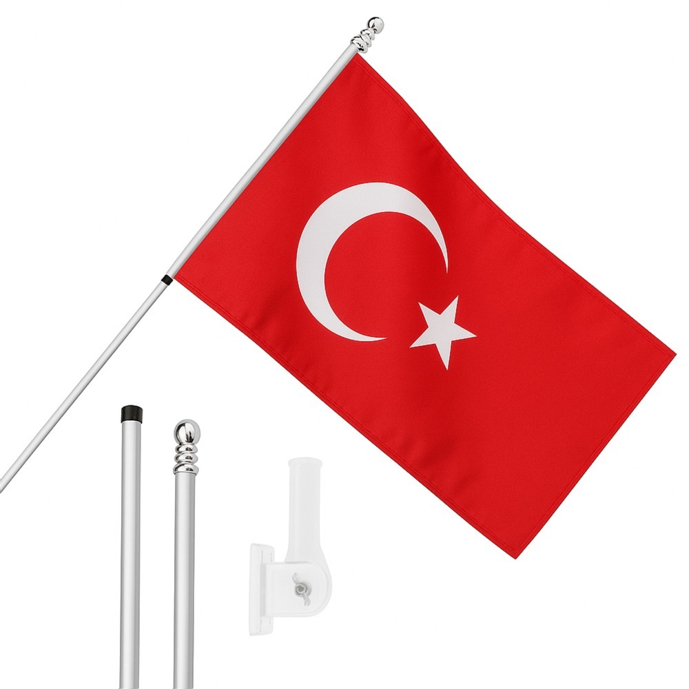 Click to view product details and reviews for Large 5ft X 3ft Turkey Flag With 6ft Pole Wall Bracket.