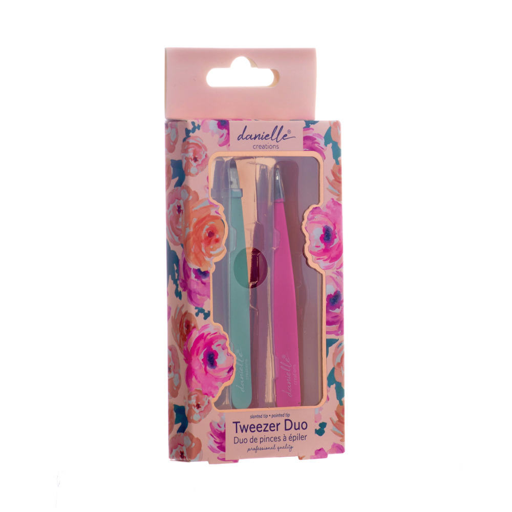 Tweezer Duo Pointed & Slanted Tip Stainless Steel Soft Touch Danielle Creations