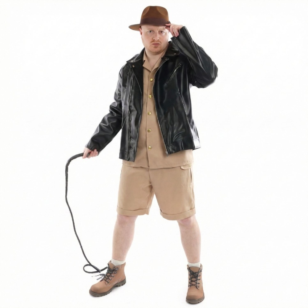 Adults Explorer Costume | 5 Pcs | Top, Jacket, Shorts, Brown Hat & Whip Prop
