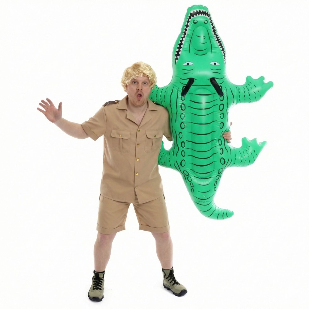 Adults Deluxe Australian Crocodile Keeper Costume| 4 Pcs | Top, Shorts,  Blonde Wig & Crocodile