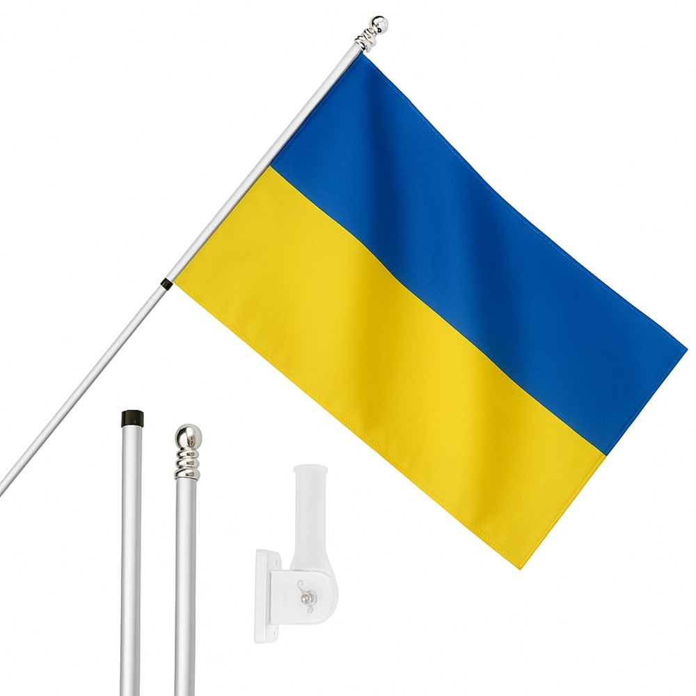 Click to view product details and reviews for Large 5ft X 3ft Ukraine Flag With 6ft Pole Wall Bracket.