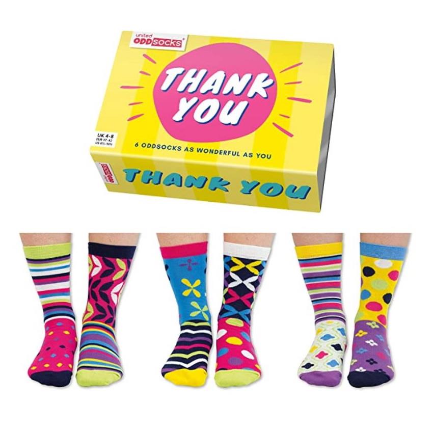 United Oddsocks Box Of 6 Ladies Odd Socks Thank You Women Size UK 4-8 Gift Box