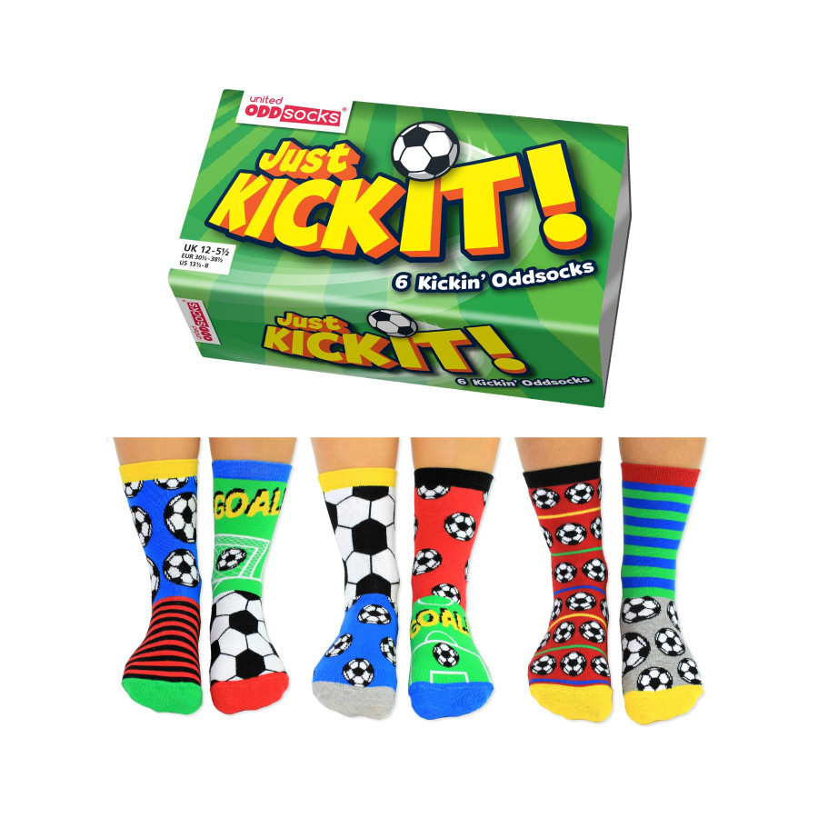 Click to view product details and reviews for United Oddsocks Just Kick It Mismatched Football Soccer Print Uk 12 6 Boy Socks.
