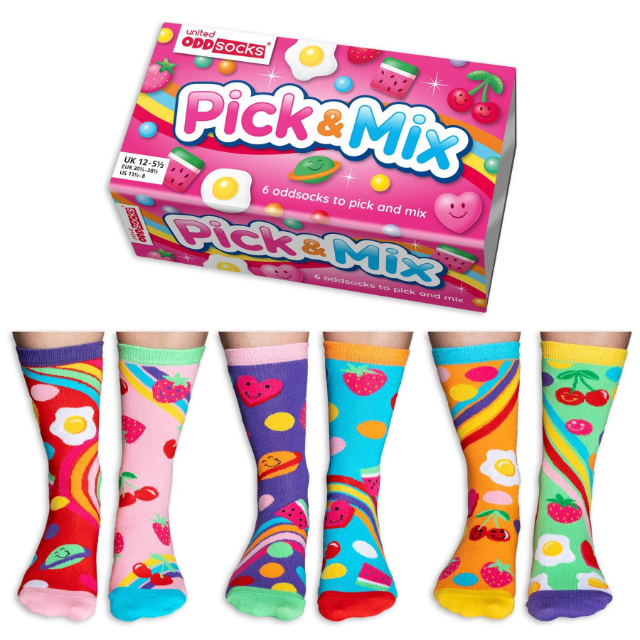 United Oddsocks Pick & Mix 6 Oddly Funky Coordinated Kids Socks UK Size 12-5.5