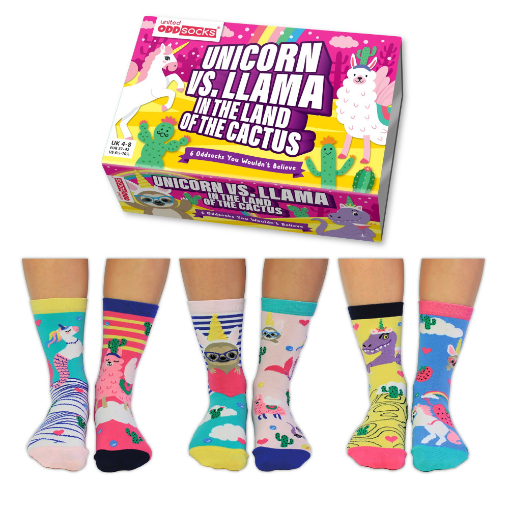 United Oddsocks Unicorn Vs Llama Mismatched Fantasy Set Of 6 Womens UK 4-8 Socks