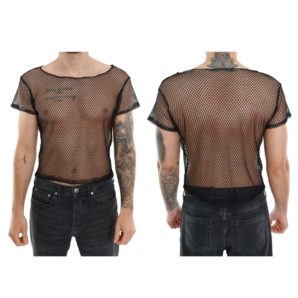 Men's 2000's American Wrestler Costume | 3 Pcs | Mesh Top, Long Wig & Tattoos