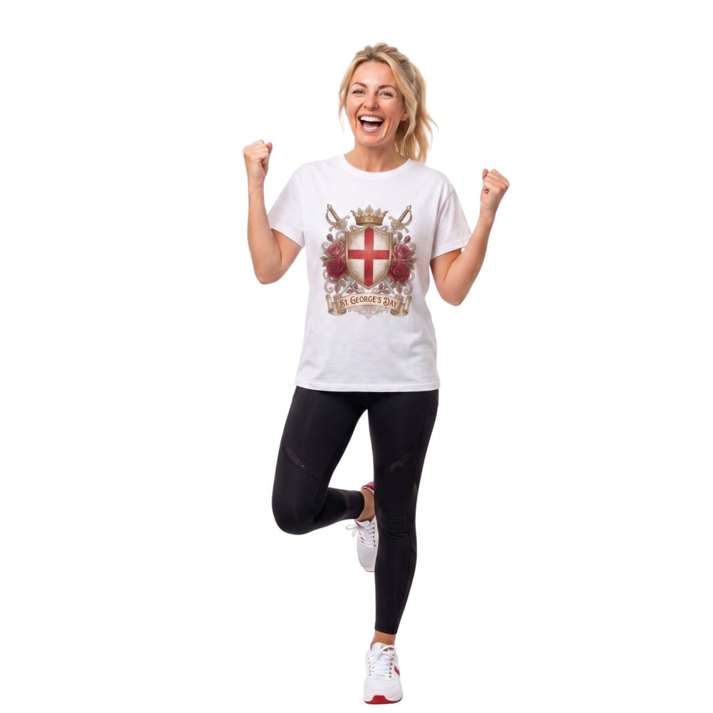 Click to view product details and reviews for Ladies St George&rsquo;s Day T Shirt White England Shield Rose Graphic Tee Patriotic Celebration Top Large.